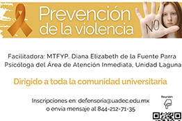 La Universidad Autónoma de Coahuila invita al Taller Prevención de la Violencia